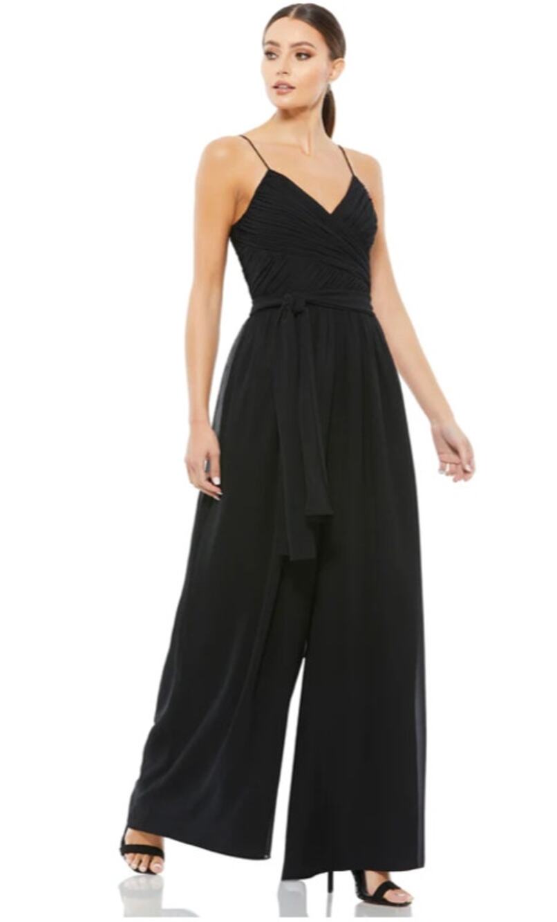 Mac Duggal 2651 Ruched Flowy Wrap Sleeveless Black Jumpsuit Small